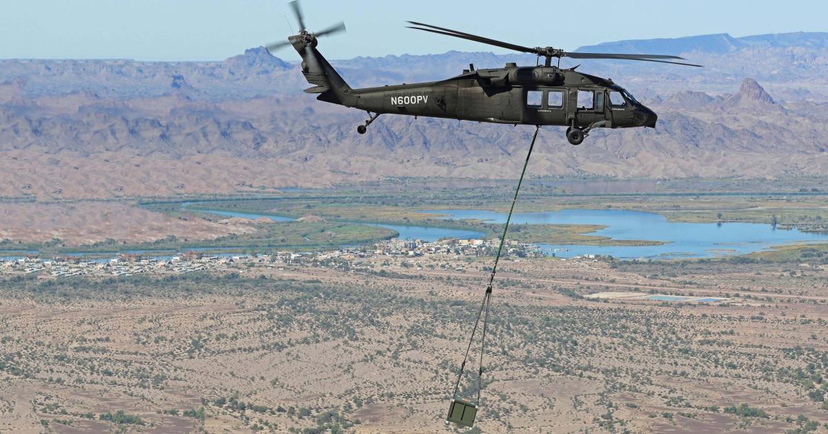 An autonomous, uncrewed Sikorsky Black Hawk recently flew a variety of simulated military missions at the Yuma Proving Ground on Oct. 12, 14, and 18 as part of the U.S. Army's Project Convergence 2022 experiment. (Photo: Lockheed Martin)