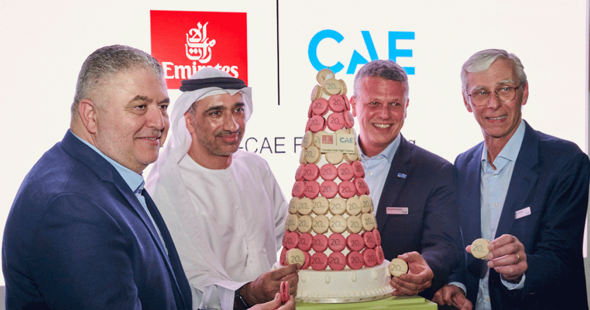 CAE’s Camille Mariamo, Emirates training v-p Bader Al Marzooqi, ECFT MD Nimrod Meuleman, and Nick Leontidis
