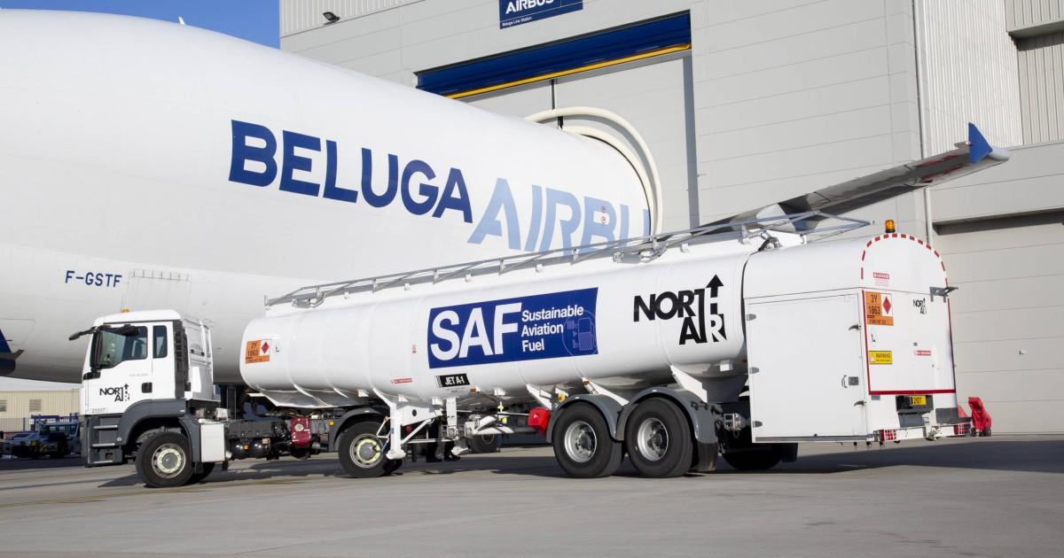 SAF accounts for 5 percent of the fuel Airbus's Beluga transport burns. (Photo: Airbus)