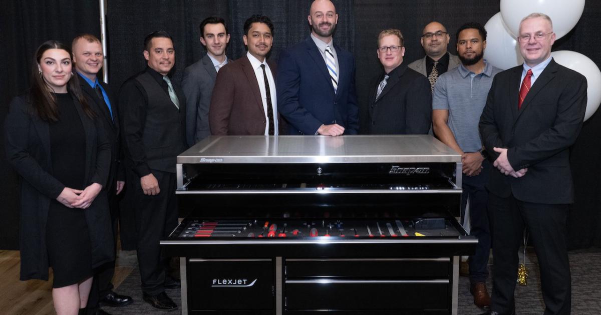 Flexjet airframe and powerplant apprentices with Snap-On Tools box