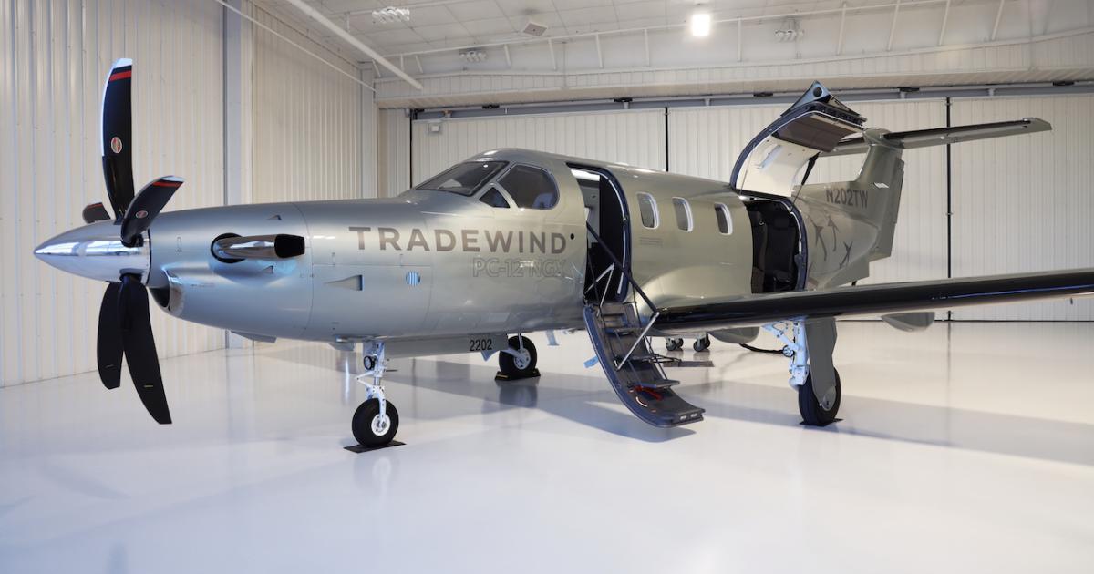 Tradewind Aviation Pilatus PC-12 NGX in showroom hangar