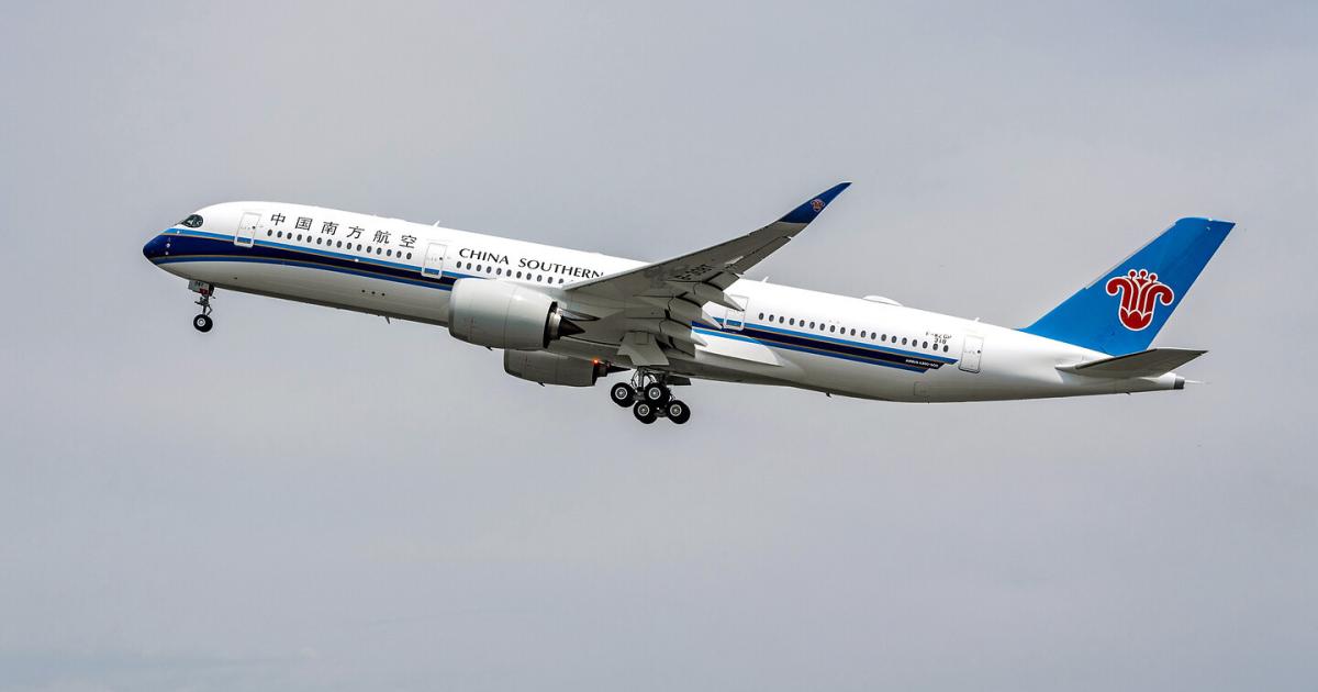 China Southern Airlines Airbus A350-900 on take off climb