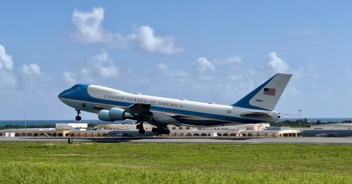 Air Force One departs from St. Croix's Henry E. Rohlsen Airport
