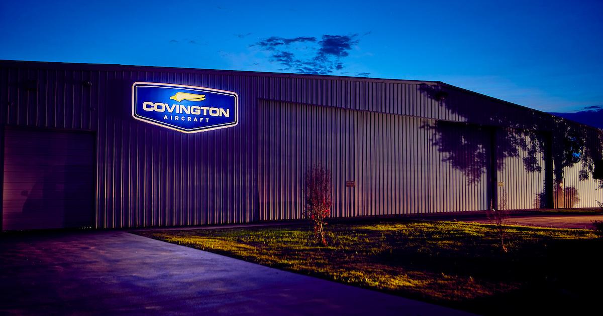 Image of Covington Aircraft facility at night