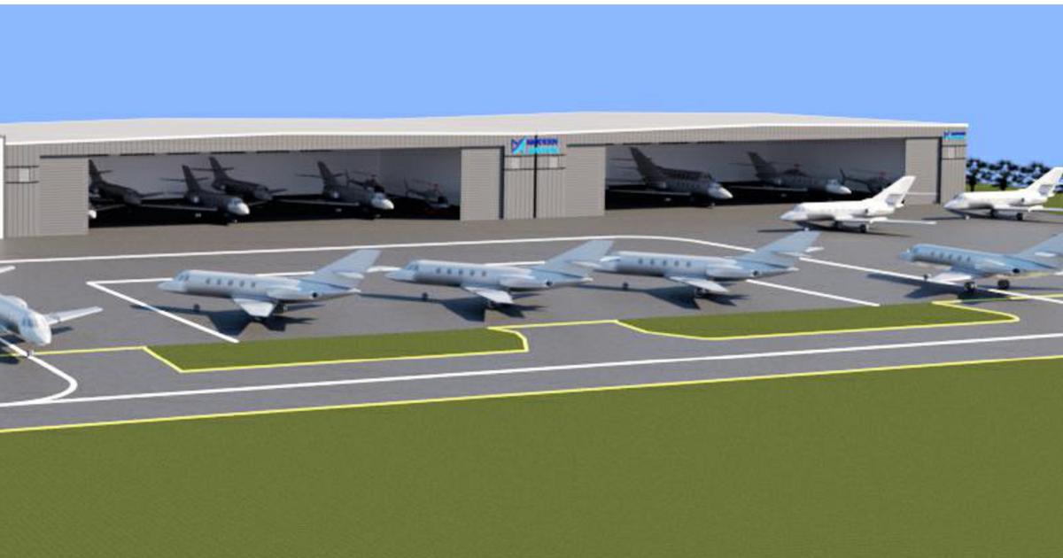 An artist's rendering of Modern Aviation's planned hangars at TJIG