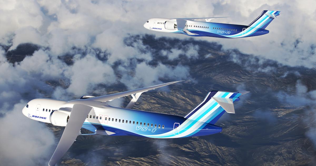 The NASA-Boeing Sustainable Flight Demonstrator will use a high-aspect-ratio, truss-braced wing and advanced conventional engines in an effort to reduce fuel burn in narrowbody aircraft by 30 percent. (Image: NASA)