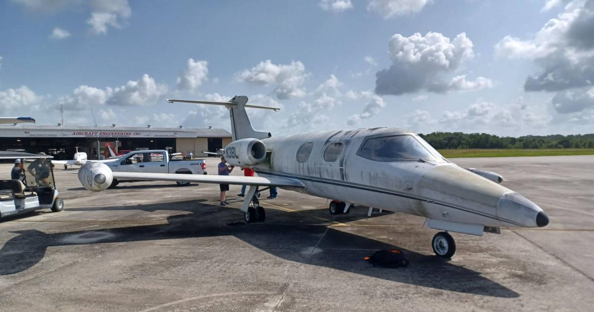 Lear serial number 23-003, the first Learjet ever delivered parked on ramp at Bartow Executive Airport in Florida