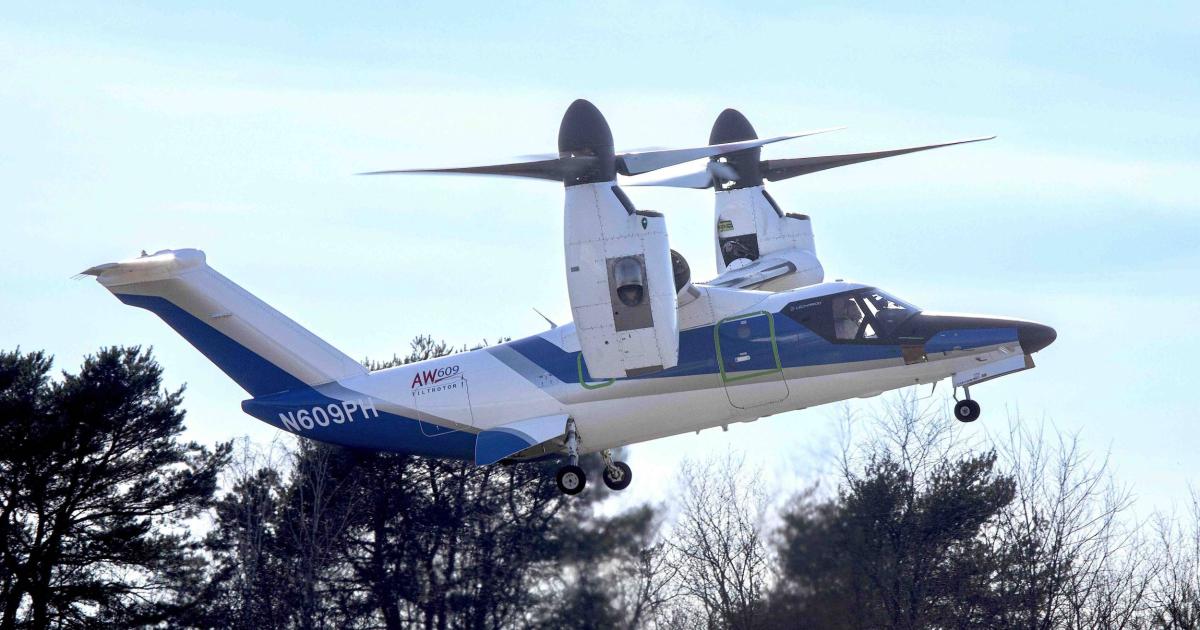 Leonardo AW609 tiltrotor aircraft in flight