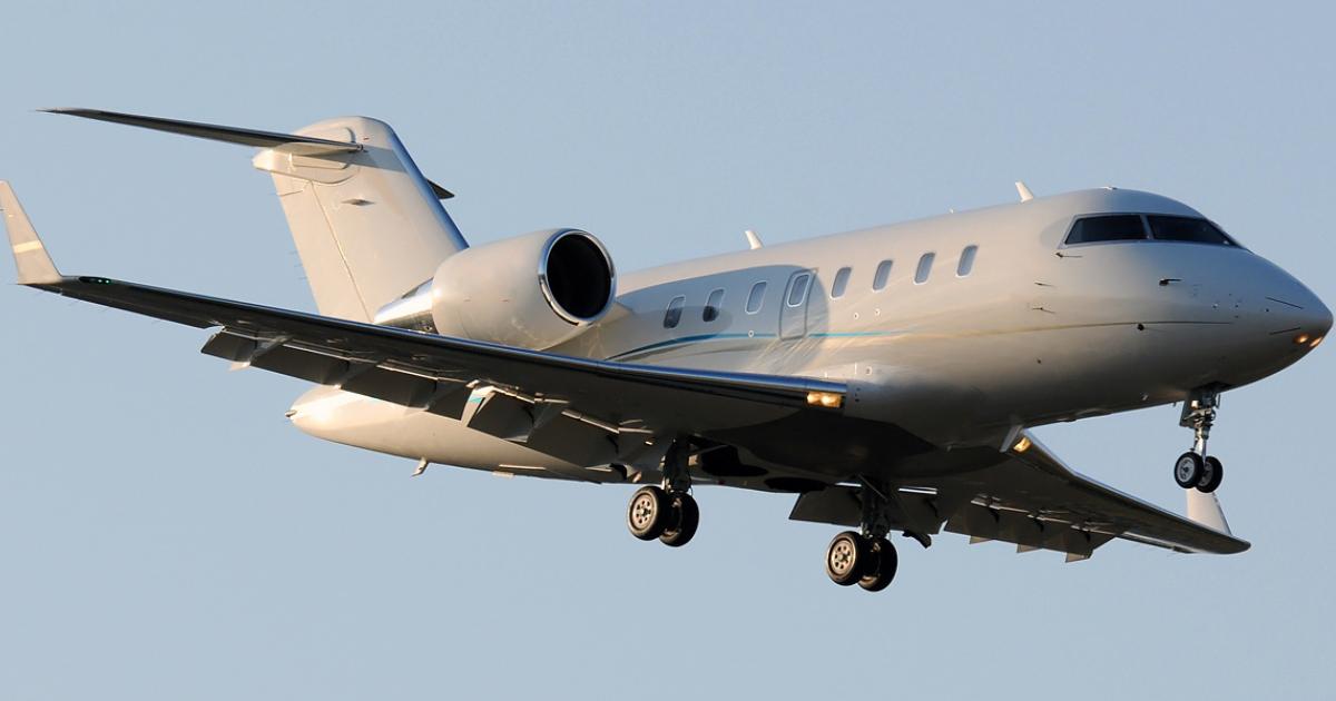 Challenger 600 on landing approach with flaps extended