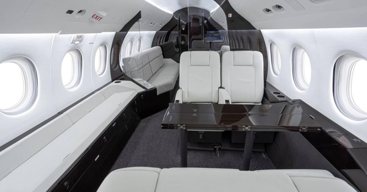 cabin of upgraded Falcon 900EX by Duncan Aviation