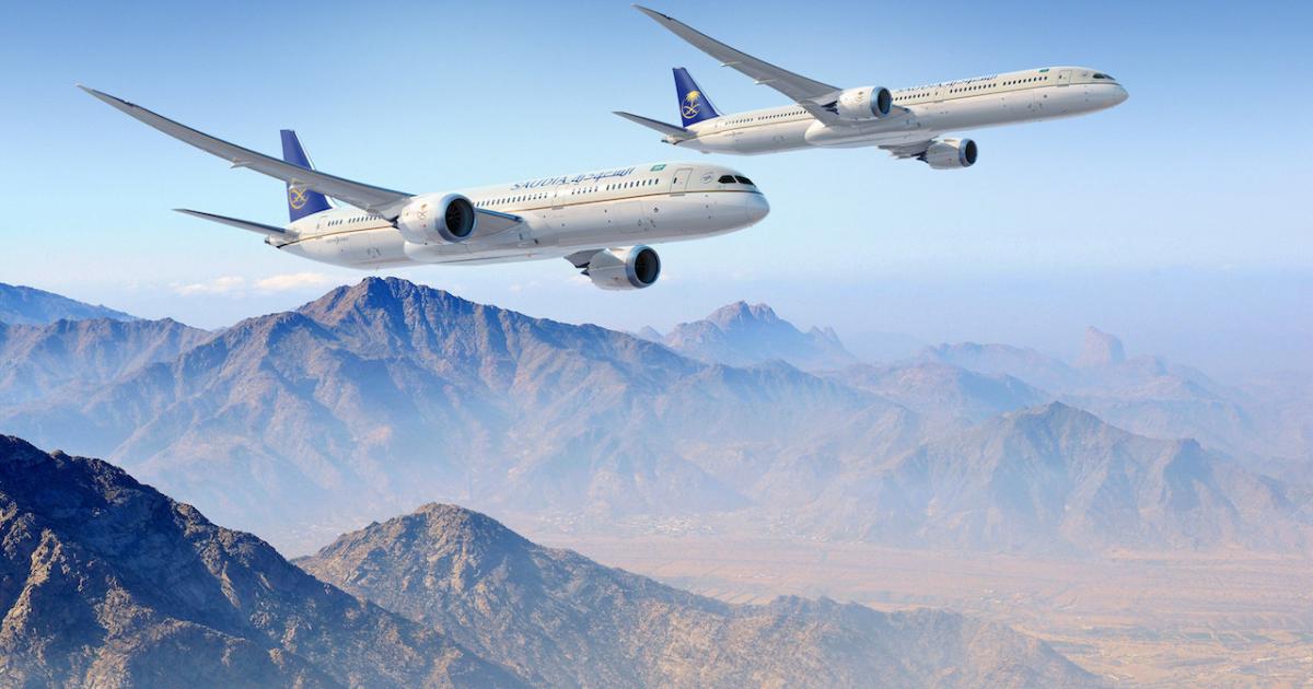 Conditional orders from Saudi Arabia include 39 Boeing 787s for flag carrier Saudia. (Image: Boeing)