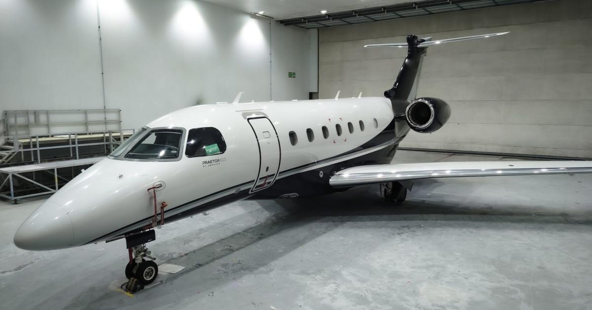Embraer Praetor 600 repainted by Aerocare Aviation Services Limited in hangar