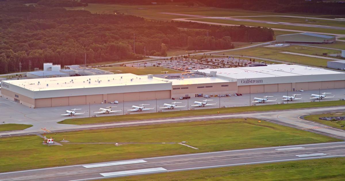 Aerial view of Gulfstream Aerospace facilities at Savannah/Hilton Head International Airport