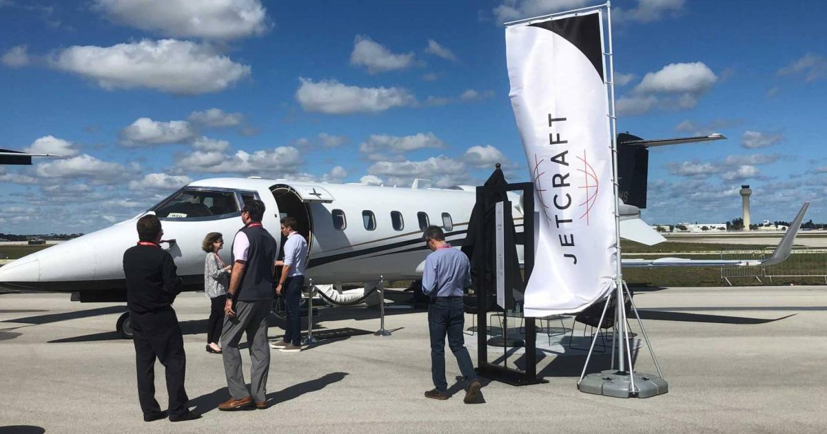 Business jet on static display by aircraft brokerage Jetcraft 