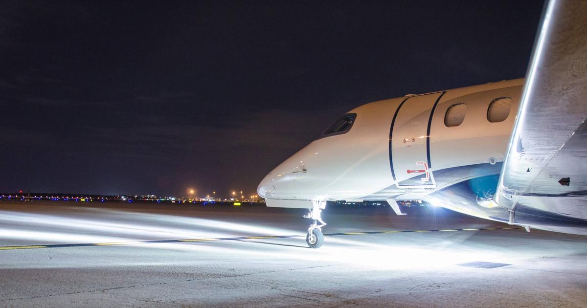 Phenom 300 with Whelen HID taxi and landing lighting upgrade installed