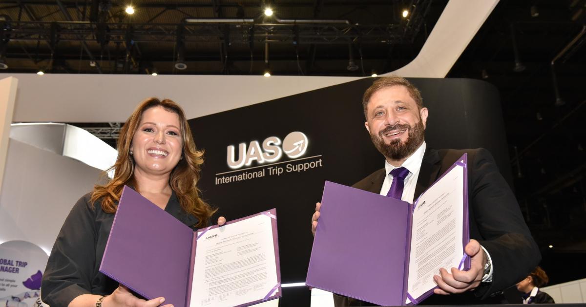 Ana Marojević, Flystar’s founder, and Omar Hosari, co-owner, founder and CEO, UAS hold partnership agreements