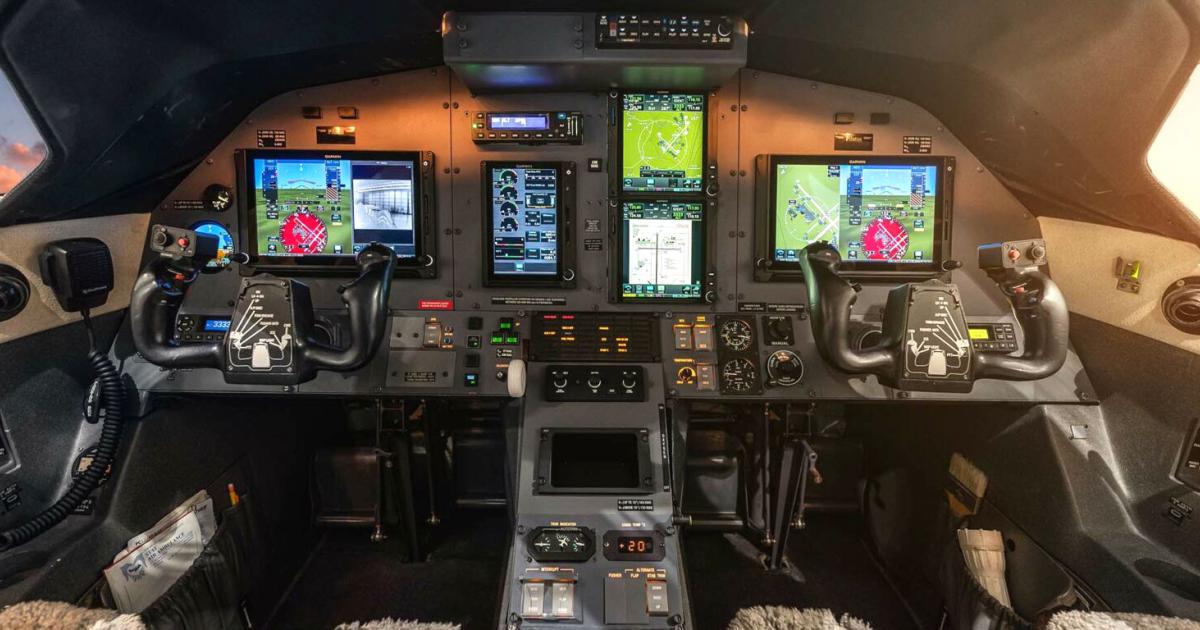 flight deck of Pilatus PC-12 equipped with Garmin TXi touchscreen upgrade