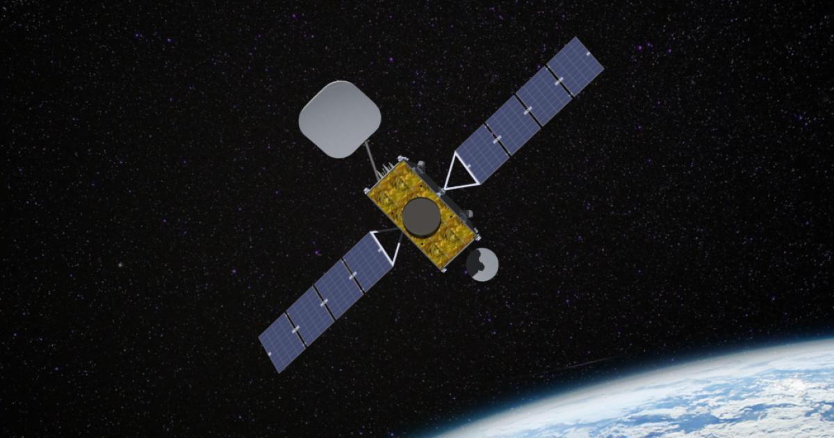 A digital rendering of an Inmarsat-8 satellite in orbit.
