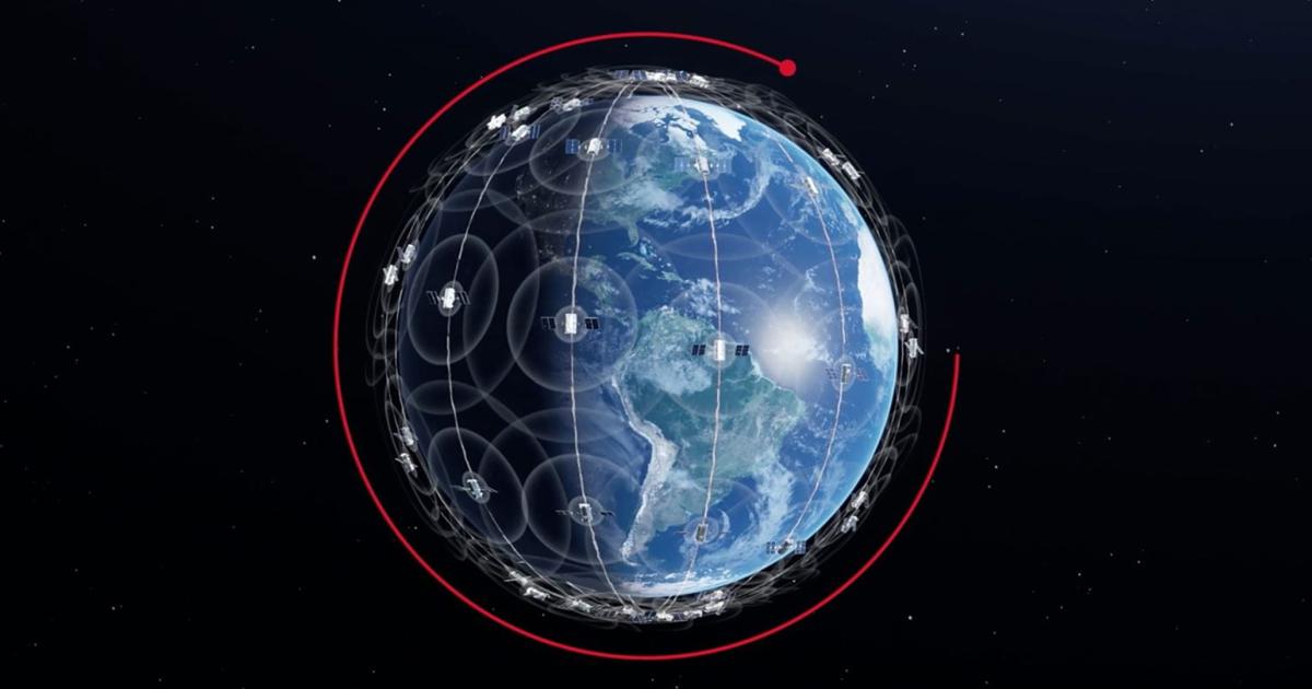 This graphic depicts Iridium's satellite constellation circling the Earth.