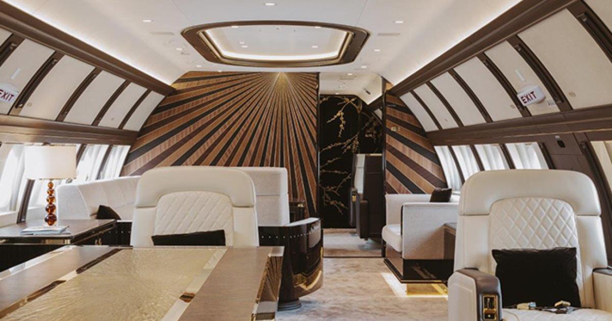 A Jet Aviation-installed Art Deco interior on an Airbus ACJ319neo