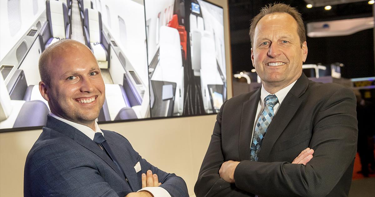 Airhawke CEO David Vanderzwaag (left) and Ross Bellingham Berletex founder and v-p of customer relations pose with arms crosses