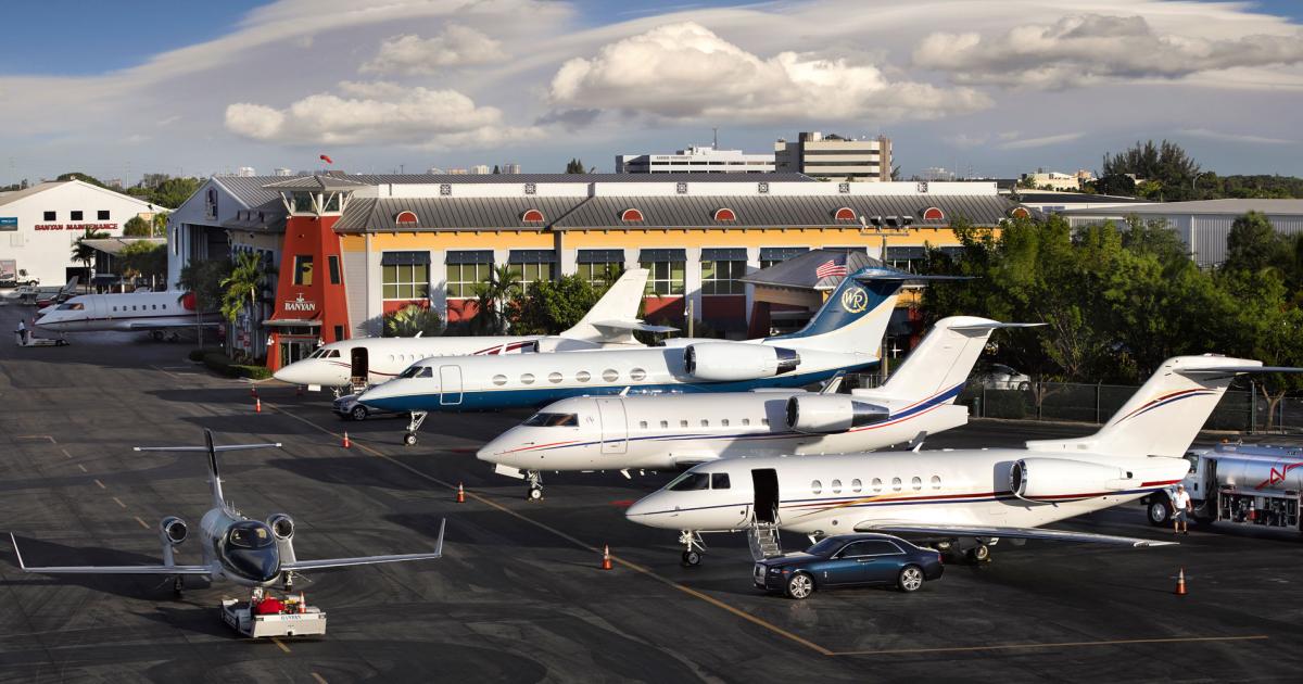 Business jets on airport ramp at Banyan Air Service, Fort Lauderdale, FL