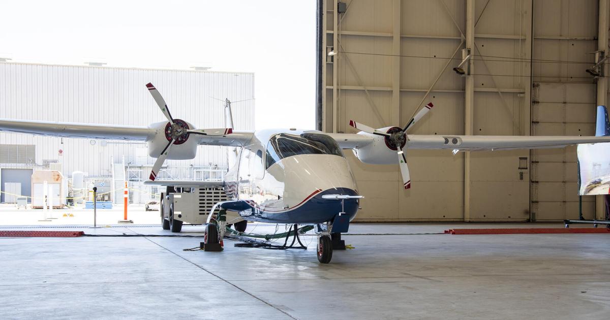 NASA's all-electric X-57 "Mod II" prototype in hangar