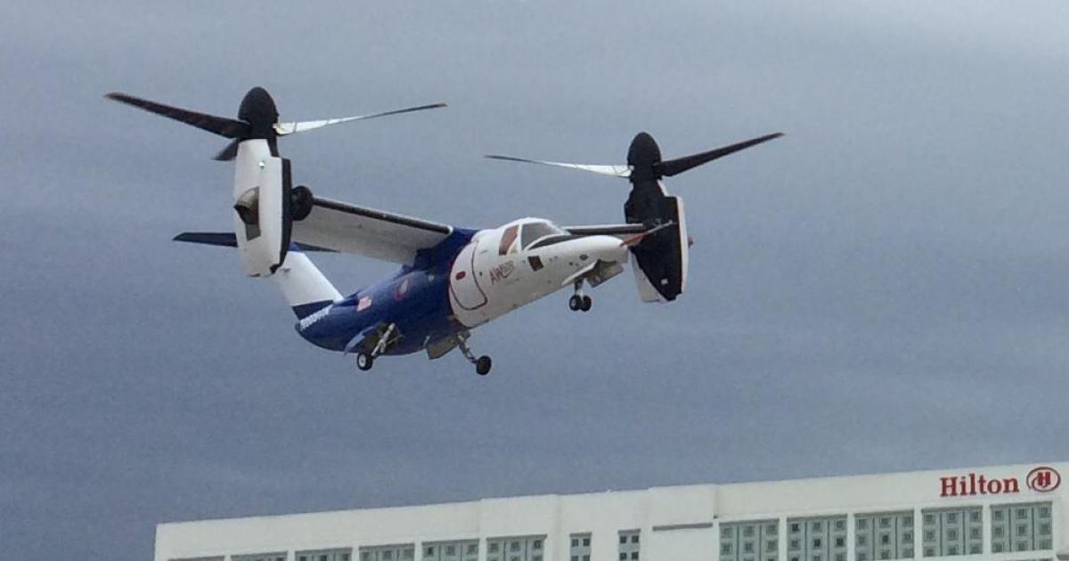 AW609 arrives at the Orange County Convention Center in Orlando, Fla., for Heli-Expo 2015