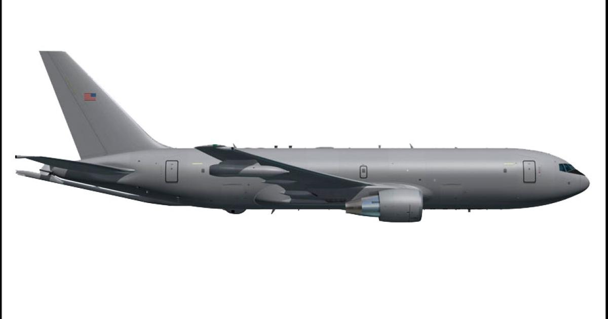 The Government Accountability Office (GAO) cited concurrency of development and production phases as a program risk for the U.S. Air Force’s KC-46A tanker program, based on the Boeing 767-2C freighter derivative. (Courtesy: Boeing)