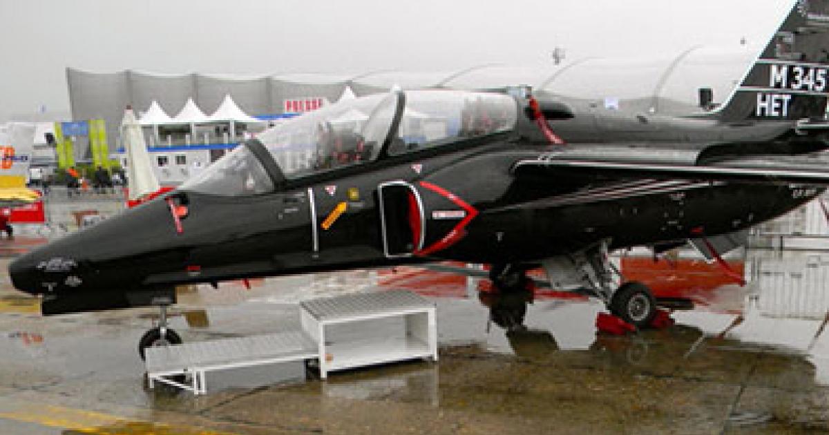Alenia Aermacchi featured a representative M-345 HET trainer, based on the company’s M-311 design, at its Paris Air Show static display. (Photo: Bill Carey)