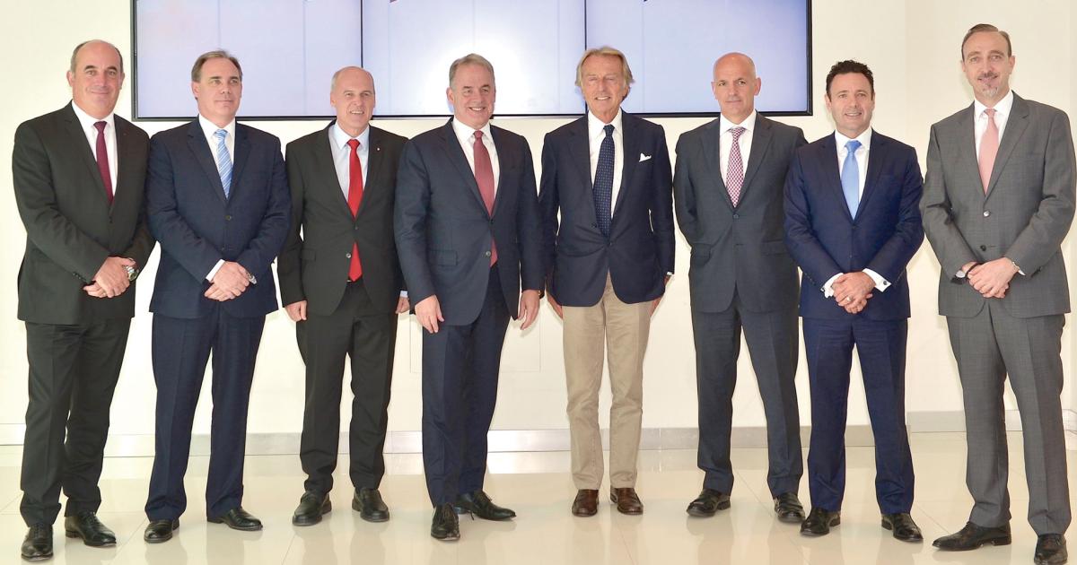Leaders of six airlines in Etihad Airways Partners recently met with top carrier management. From left to right: Bruno Matheu, chief operating officer equity partners, Etihad Airways; Roy Kinnear, CEO, Air Seychelles; Stefan Pichler, CEO, airberlin; James Hogan, president and CEO, Etihad Airways; Luca Cordero di Montezemolo, chairman, Alitalia; Maurizio Merlo, CEO, Etihad Regional; Cramer Ball, CEO, Jet Airways; Dane Kondic, CEO, Air Serbia.