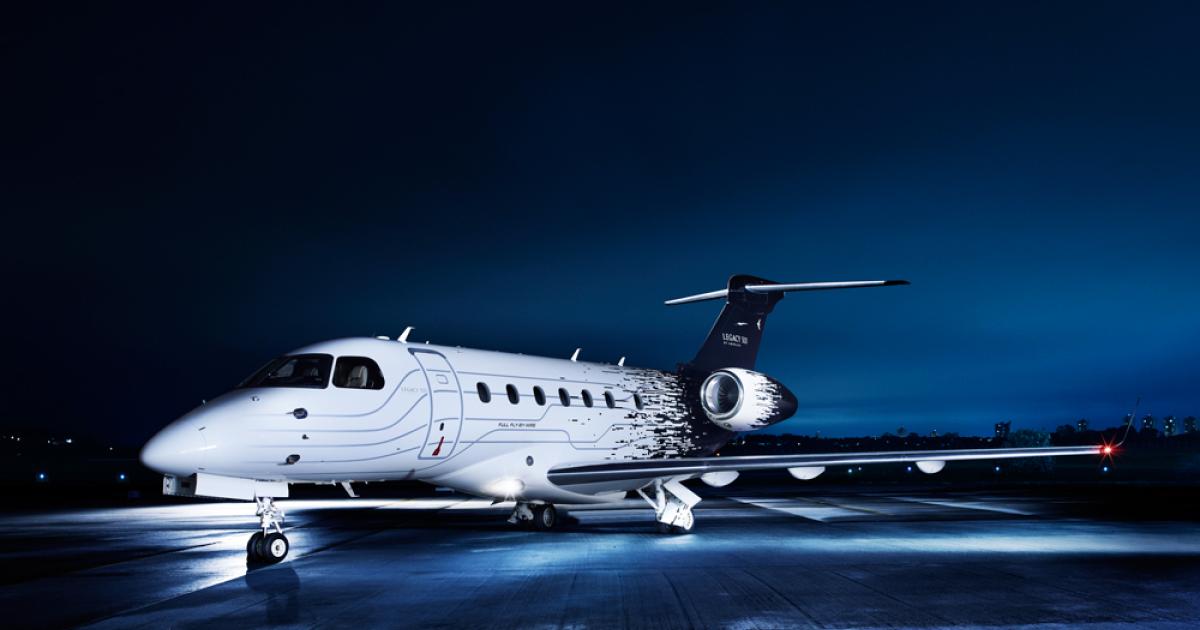 Embraer’s new Legacy 500, scheduled to fly in the near future, sports a distinctive paint scheme