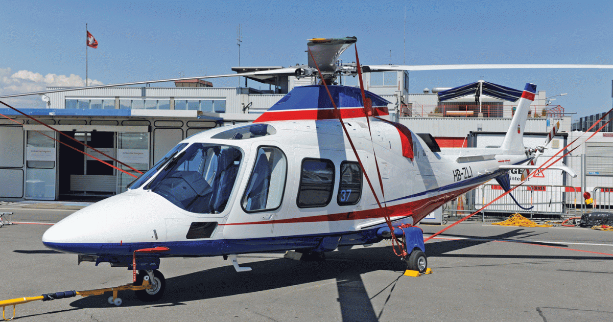 AgustaWestland has done well in Europe with its light twin AW109 models, such as this Grand New on display at EBACE 2014.