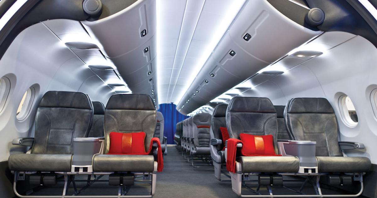 Zodiac Aerospace’s Isis cabin features new seats and 60-percent larger baggage bins.