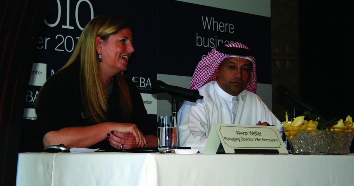 Alison Weller, managing director of show organizer F&E Aerospace, and Ali Al Naqbi, founding chairman, MEBAA