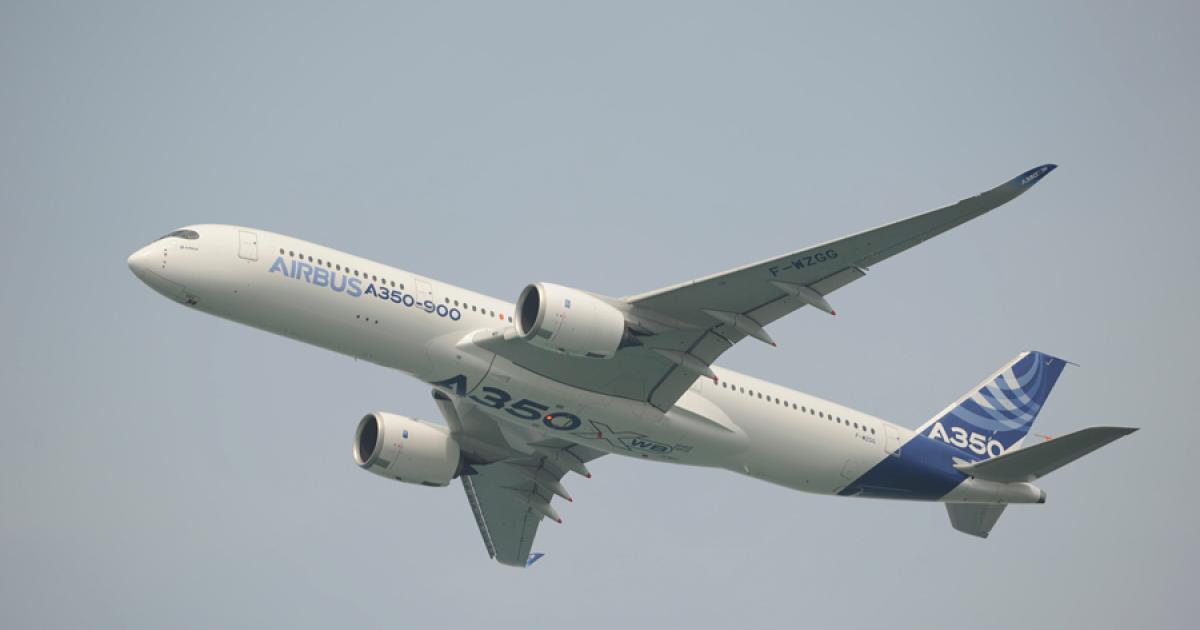 The all-new Airbus A350XWB flew in the Singapore Airshow flight display. (Photo: Mark Wagner)