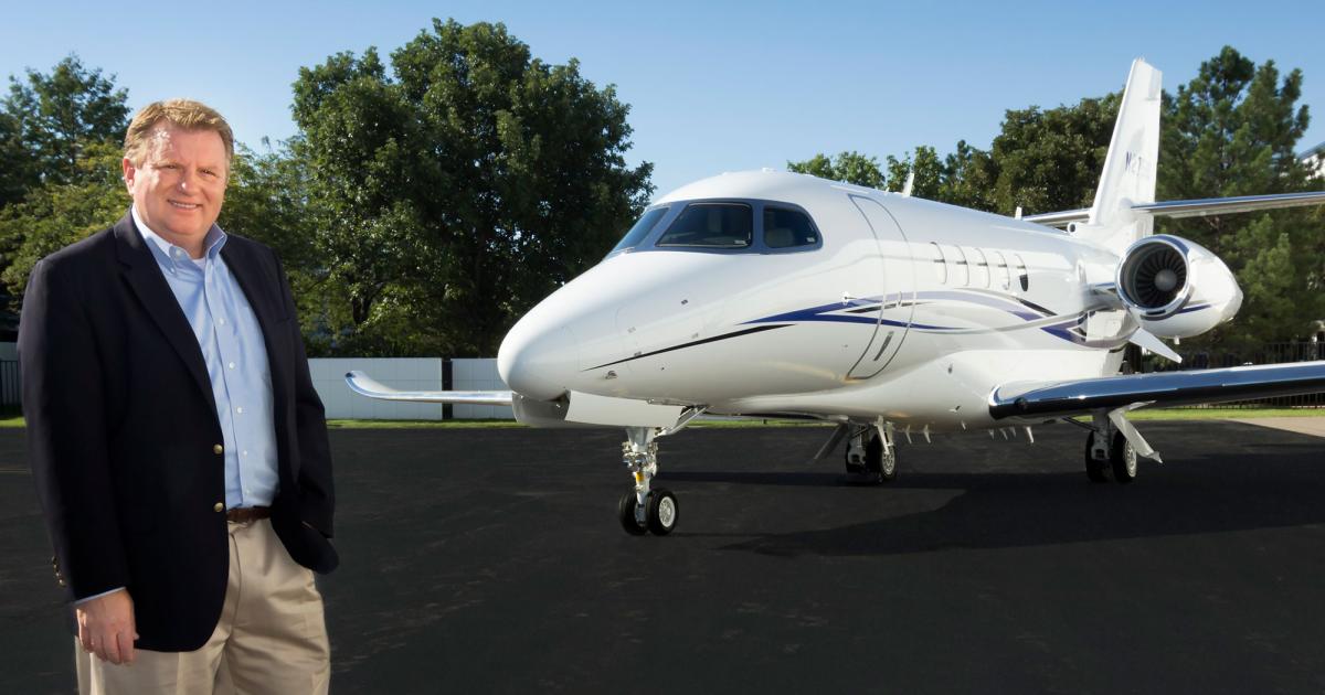 John Sieckowski, president of Pittsburgh, Pa.-based aircraft charter and management firm Aircraft Management Group, took the keys to one of the first Cessna Citation Latitudes. Deliveries of the new midsize business jet started on August 27, less than three months after the Latitude received approval from the FAA. (Photo: Textron Aviation/Cessna)