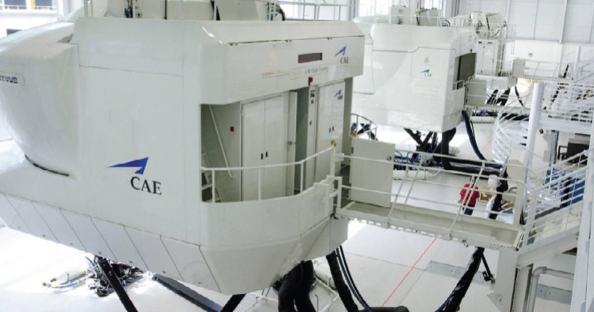 CAE flight simulators in training center