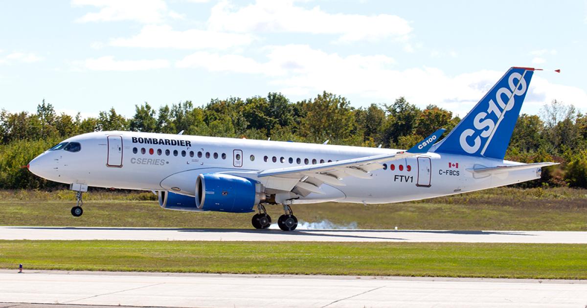 The CSeries has accumulated 190 hours of testing on the ground and in the air, Bombardier said last week at the Dubai Airshow. (Photo: Bombardier)