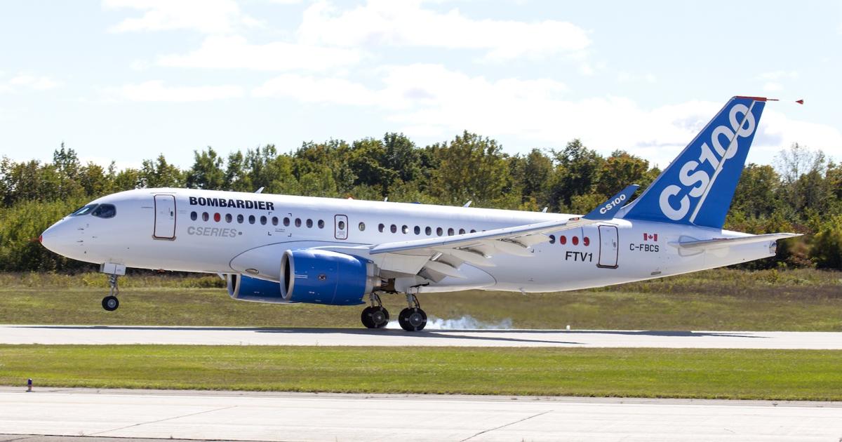 The CSeries test airplanes remain grounded while Pratt & Whitney validates a fix for an oil seal problem in its PW1500Gs. (Photo: Bombardier)  