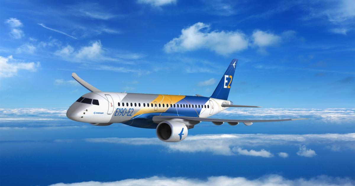 Embraer expects its E190-E2 to enter service before July 2018. (Image: Embraer)