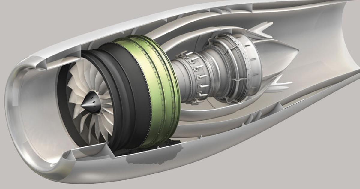 The GE Passport turbofan features a fan bladed integrated disk (blisk), a more efficient design.