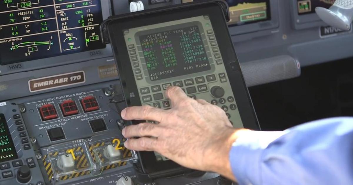 The Honeywell Innovative Prototyping Environment (HIPE) allows pilots operate a traditional multipurpose control display unit from a tablet interface to incorporate new concepts. It is now being used to to flight-test voice recognition on an Embraer 170.