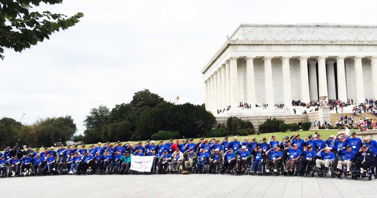 Hudson Valley Honor Flight Mission #24 carried 83 veterans from World War II through the Vietnam War to Washington, D.C. on October 12. For some it was their first, and likely last opportunity to see the memorials dedicated to their service and sacrifice. (Photo: Curt Epstein)