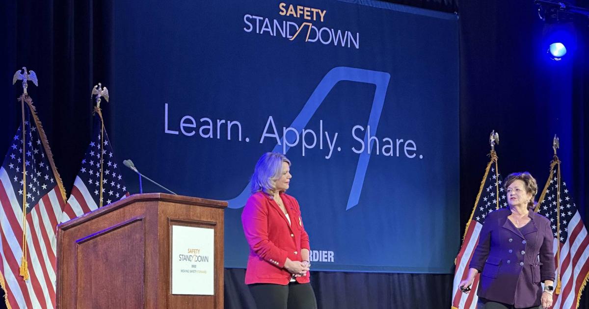 Blog Author Sheryl Barden (right) and her colleague Jennifer Pickerel presented during the 2022 Bombardier Safety Standdown held last week. (Photo: Matt Thurber/ AIN)