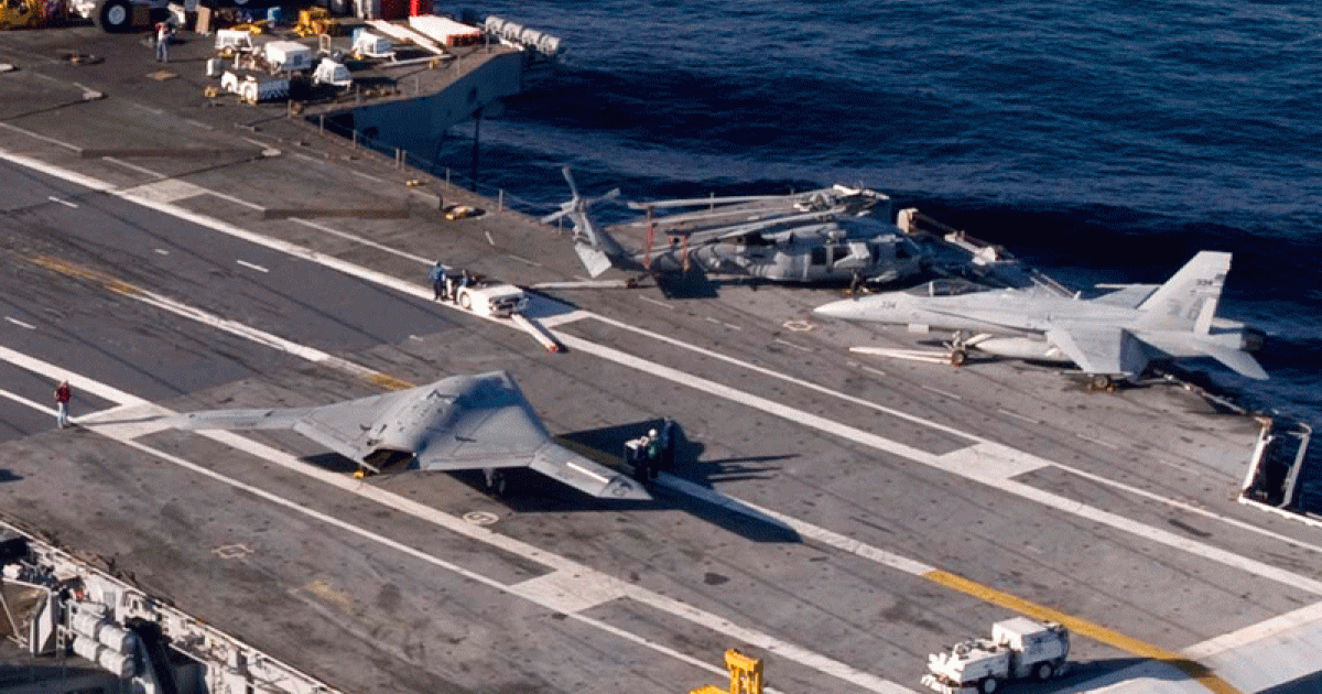 The Northrop Grumman unmanned combat air system demonstrator completed deck-handling tests on the USS Harry S. Truman in December. (Photo: U.S. Navy)