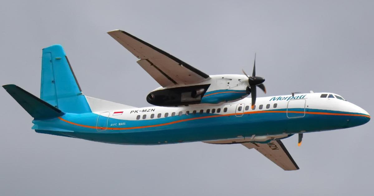 China's Import-Export bank has repossessed Merpati's remaining Xi'an MA-60 turboprops. (Photo: Flickr: <a href="http://creativecommons.org/licenses/by-sa/2.0/" target="_blank">Creative Commons (BY-SA)</a> by <a href="http://flickr.com/people/125867066@N04" target="_blank">riyad_filza</a>)