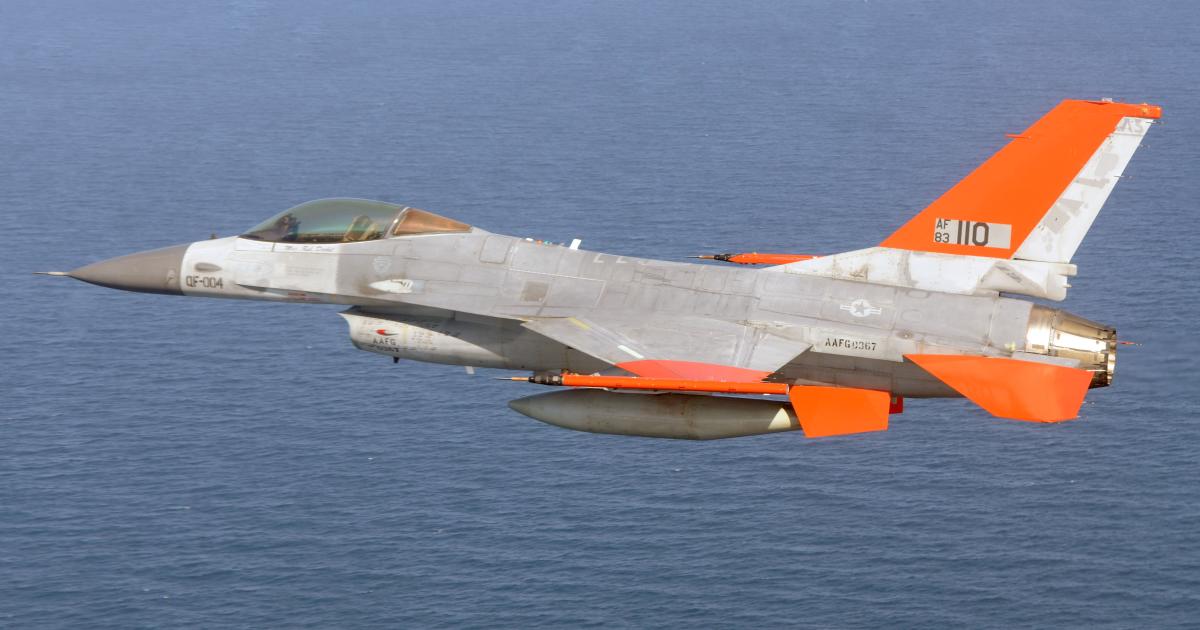 Boeing and the U.S. Air Force achieved the first flight of an unmanned QF-16 aerial target on September 19. (Photo: U.S. Air Force)