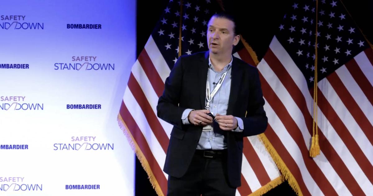 Matt McNeil, founder, president, clinical director, and director of human performance at LiftAffect, presents on mental health in aviation during the 2022 Bombardier Safety Standdown. (Photo: Bombardier)