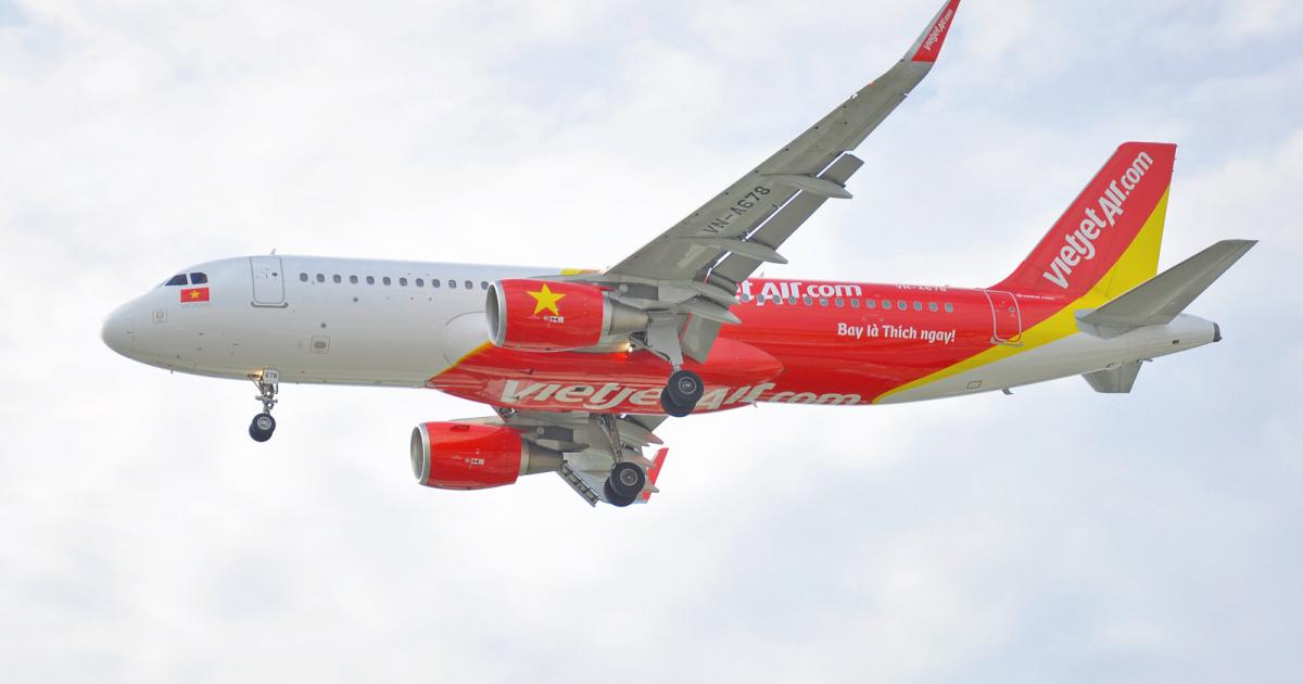 Shown is a VietJet Air Airbus A320. The airline's Thai offshoot will begin operations this year. (Photo: Flickr: <a href="http://creativecommons.org/licenses/by/2.0/" target="_blank">Creative Commons (BY)</a> by <a href="http://flickr.com/people/phamhduong" target="_blank">Duong Pham Photography</a>)